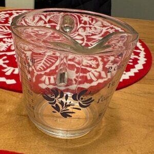 Vintage Anchor Hocking Blue Floral 2 Cup Tempered Glass Measuring Cup Made in US
